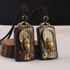 Renbeads Ebony Wood Elephant God of Fortune Buddha Blessing Necklace String Pendant