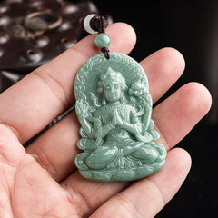 Four-armed Deity Natural Jade Amulet Blessing String Necklace