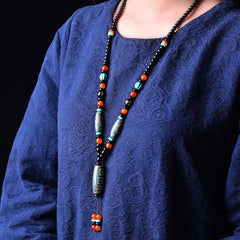 Tibetan Nine Eye Dzi Bead Dragon Pattern Om Mani Padme Hum Necklace Pendant