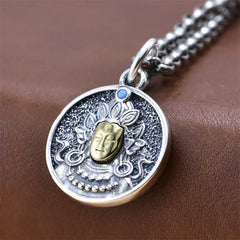 925 Sterling Silver Green Double Dorje Vajra Protection Necklace Pendant