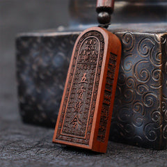 Lightning Struck Jujube Wood Taoist Five Thunder Order Luck Protection Necklace Pendant