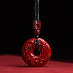 Natural Cinnabar Lotus Peace Buckle Blessing Necklace Pendant