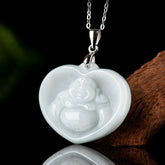 925 Sterling Silver Laughing Buddha White Jade Luck Necklace Pendant