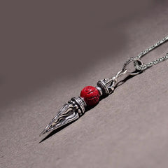 Cinnabar Sanskrit Dorje Vajra Pattern Blessing Necklace Pendant
