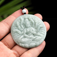 Renbeads Thousand-Hand Kwan Yin Avalokitesvara Jade Blessing String Necklace Pendant