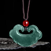 Natural Green Jade Chinese Lock Charm Luck Necklace Pendant