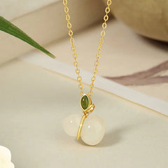 925 Sterling Silver Hetian Jade Gourd Necklace Pendant