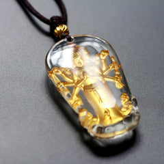 Tibetan Eight-armed Avalokitesvara Gold Plated Crystal Wealth Necklace Pendant