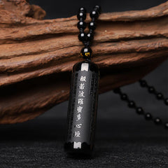 Natural Black Obsidian Heart Sutra Purification Necklace Pendant