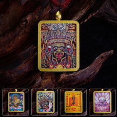 Tibetan Nine-Tailed Fox Yellow God of Wealth Painted Thangka Hope Necklace Pendant