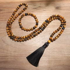 108 Beads Mala Tiger Eye Protection Tassel Bracelet