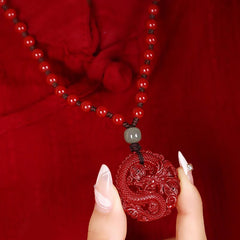 Year Of The Dragon Natural Cinnabar Jade Bead Copper Coin Wealth - Attracting Necklace Pendant