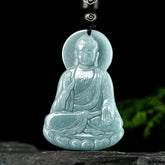 Amitabha Buddha Natural Jade Lotus Amulet String Necklace Pendant