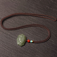 Hetian Cyan Jade Lotus Flower Necklace Pendant