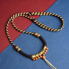 Tibetan Handmade King Kong Knot Om Mani Padme Hum Prayer Wheel String Necklace Pendant
