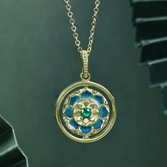 925 Sterling Silver Lotus Flower Floral Zircon Rotatable Necklace Pendant