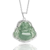 925 Sterling Silver Laughing Buddha Natural Jade Luck and Prosperity Necklace Pendant