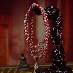 108 Beads Natural Red Agate Dzi Bead Self-acceptance Mala