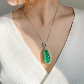 Cyan Jade Fortune Bean Luck Necklace Pendant