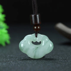 Renbeads Tianshan Jade Golden Silk Jade Chinese Lock Charm Abundance Necklace Pendant