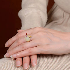 925 Sterling Silver Year of the Rabbit Hetian Jade Luck Ring, Earrings, and Necklace Pendant