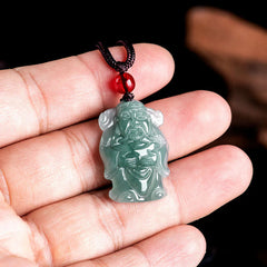 Natural Green Jade Wealth God Ingot Abundance Necklace Pendant