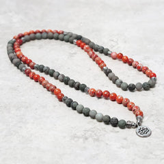 108 Mala Beads Natural Stone Sea Sediment Jasper Lotus Protection Bracelet