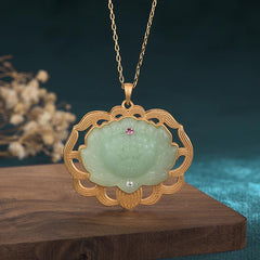 Renbeads Natural Jade Lotus Harmony Necklace Pendant