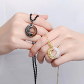 Obsidian Chalcedony Meditation Round Pendant Necklace