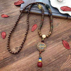 Tibetan Handmade Coconut Shell and Wood Bead Balance Necklace Pendant
