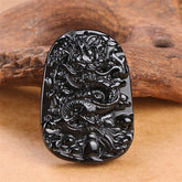 Black Obsidian Dragon Carved Luck Protection Necklace Pendant