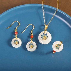 925 Sterling Silver Natural White Jade Peacock Blessing Jewelry Set