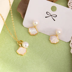 Ginkgo Tridacna Stone Pearl Bead Metal Blessing Jewelry Set