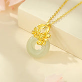 999 Sterling Silver Peace Buckle Peach Blossom Necklace Pendant with Jade