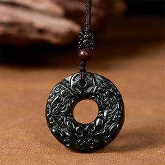 Tibetan Black Green Jade PiXiu Peace Buckle Protection Necklace Pendant