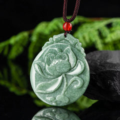 Round Lotus Pattern Jade Necklace Rope Pendant