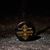 Vajra Dorje Sanskrit Pattern Natural Various Crystal Black Obsidian Fulfillment Necklace Pendant