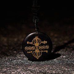 Vajra Dorje Sanskrit Pattern Natural Various Crystal Black Obsidian Fulfillment Necklace Pendant
