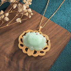 Renbeads Natural Jade Lotus Harmony Necklace Pendant