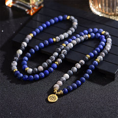 Lazurite Picasso Jasper Amazonite Rhodonite Apatite Positive Lotus Prayer Bead Bracelet