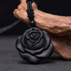 Black Obsidian String Black Rose Purification Necklace