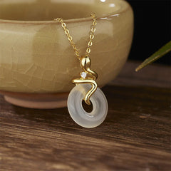 925 Sterling Silver Year Of The Snake Chalcedony Peace Buckle Necklace Pendant