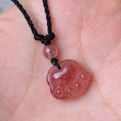 Strawberry Quartz Cat Paw Healing Necklace Pendant