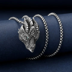 Renbeads Pure Tin Dragon Head Luck Protection Metal Necklace Pendant