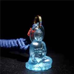 Blue Tathagata Buddha Medicine Buddha Liuli Crystal Amulet Necklace Pendant
