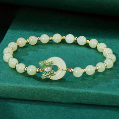 925 Sterling Silver Natural Jade Peace Buckle Butterfly Zircon Luck Bracelet Necklace Pendant