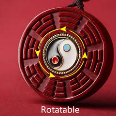 Natural Cinnabar Bagua Rotatable Yin Yang Anti-Evil Necklace Pendant