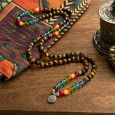 108 Mala Beads Natural Stone Tiger Eye Colored Beads Lotus Protection Bracelet