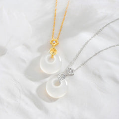 925 Sterling Silver White Agate Fu Character Happiness Luck Necklace Pendant