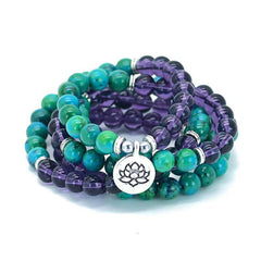 Amethyst and Green Aventurine Spiritual Lotus Charm Bracelet